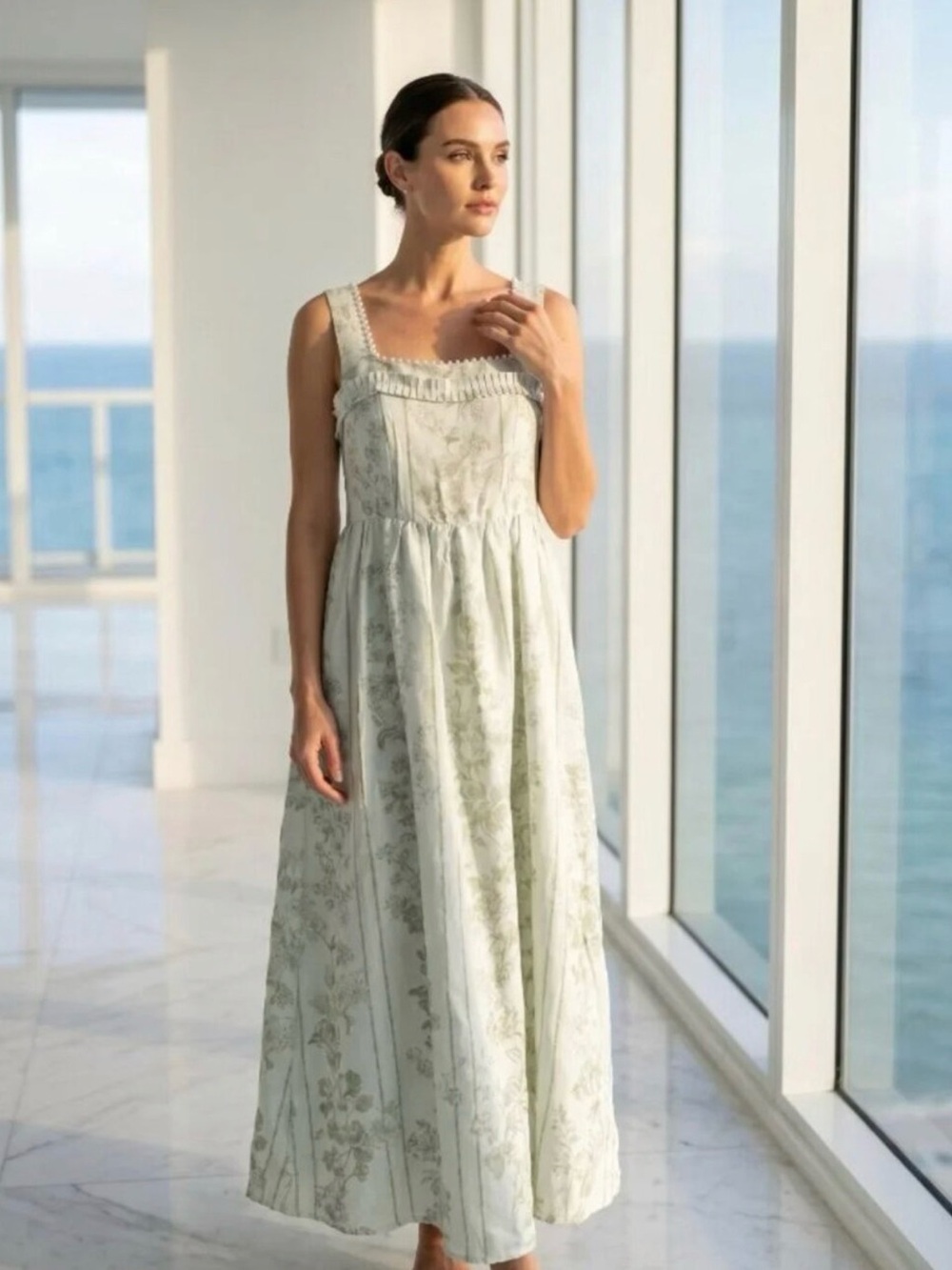Caroline Constas Pale Mint Floral Maxi Dress
